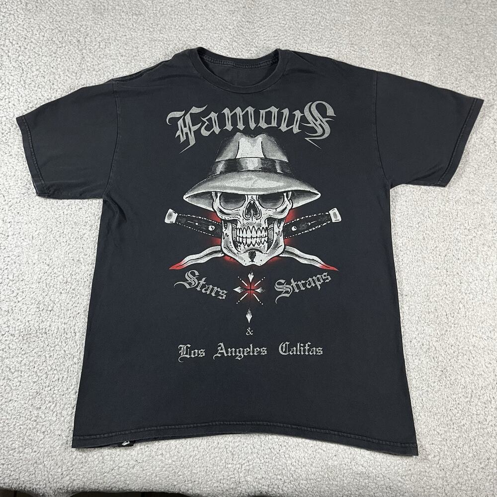 Famous Stars Straps Shirt Mens L Vintage Y2K Los Angeles Skull Gangster Graphic